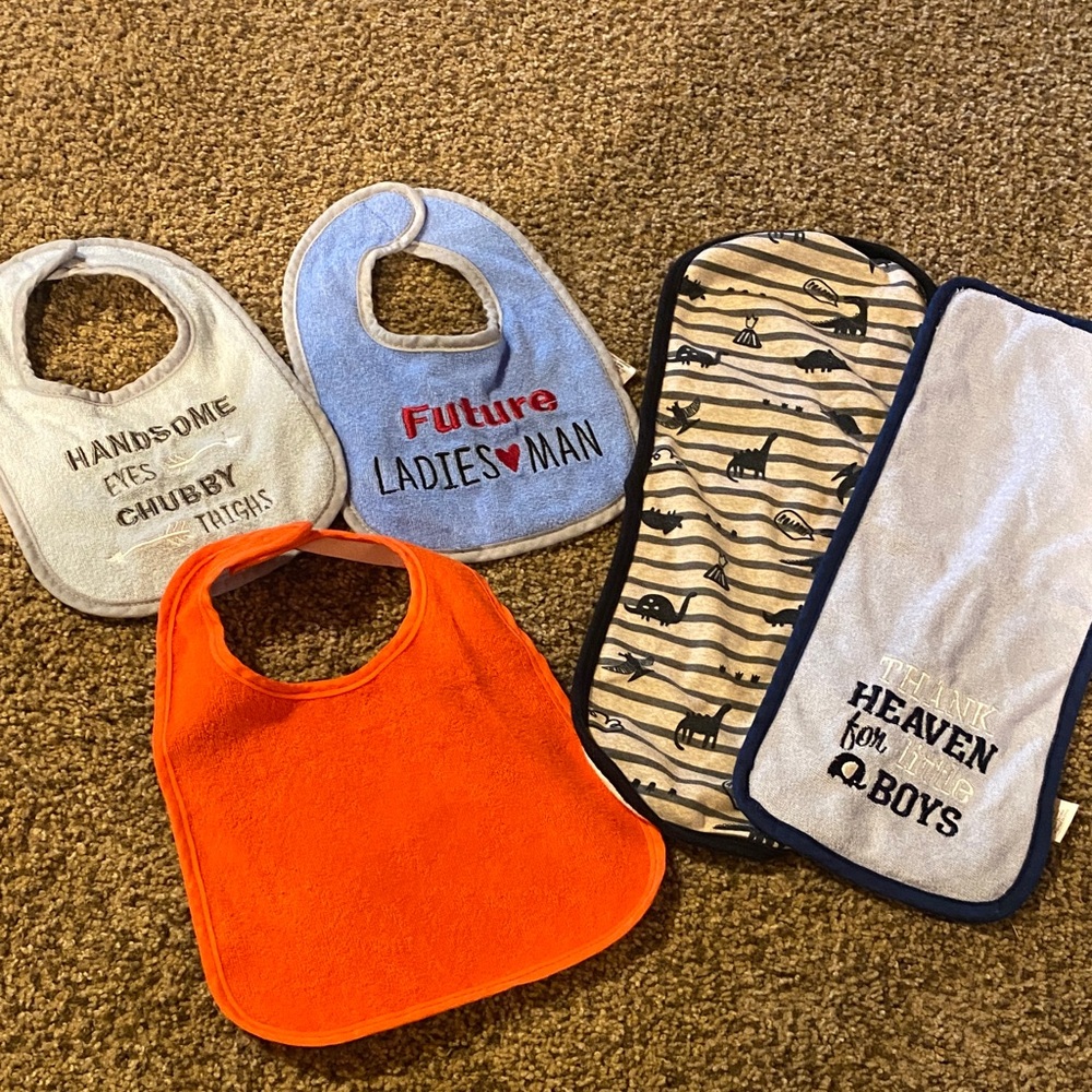Assorted Baby Bib/Burp Cloth Set - Orange, Blue, Gray